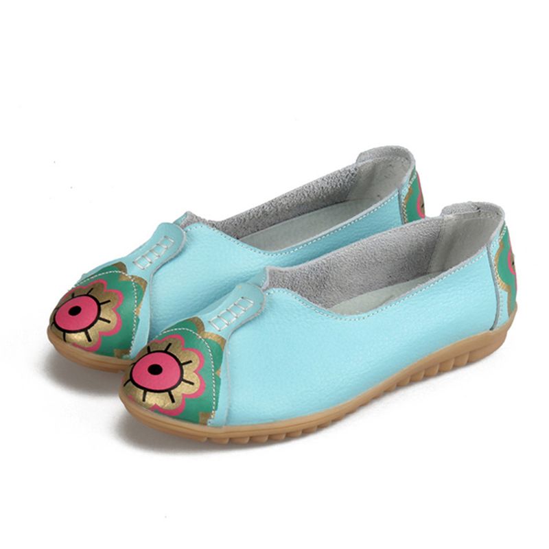 Sun Eye Flower Pattern Soft Leather Slip-ons Lazy Driving Flat Loafers