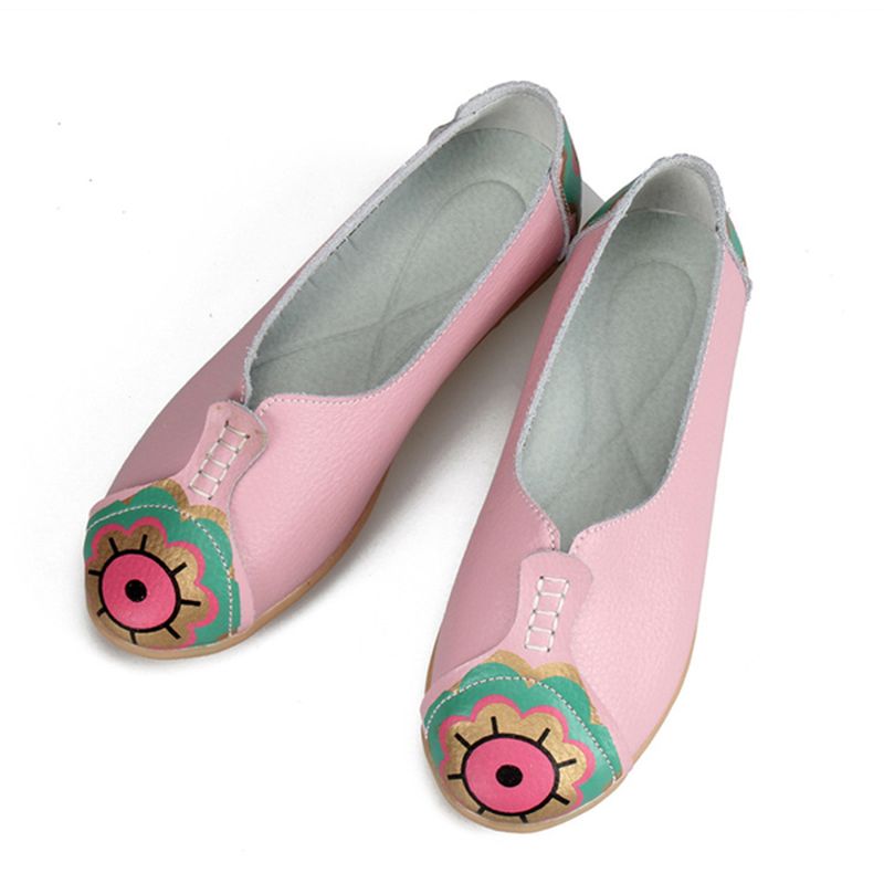 Sun Eye Flower Pattern Soft Leather Slip-ons Lazy Driving Flat Loafers