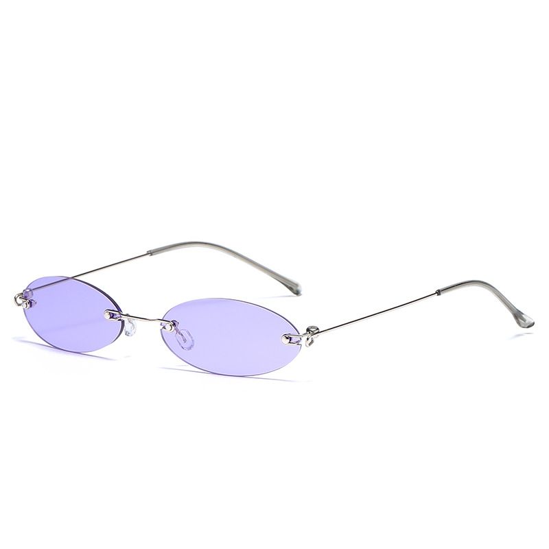 Longkeeper Ovale Randloze Zonnebril Vrouwen Merk Tiny Retro Paars Zwart Zonnebril Mannen Kleine Eyewear Oculos Feminino