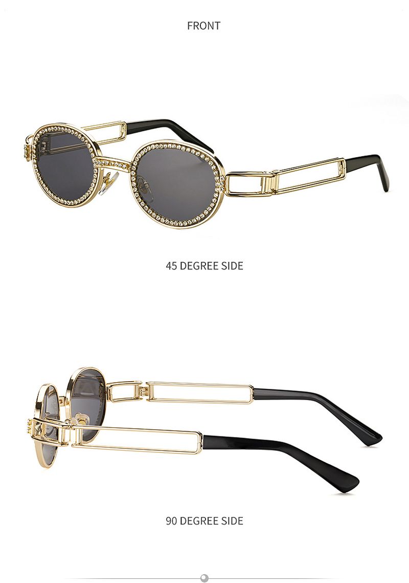 Met Diamanten Bezaaide Zonnebril Damesmode Steampunk Rond Frame