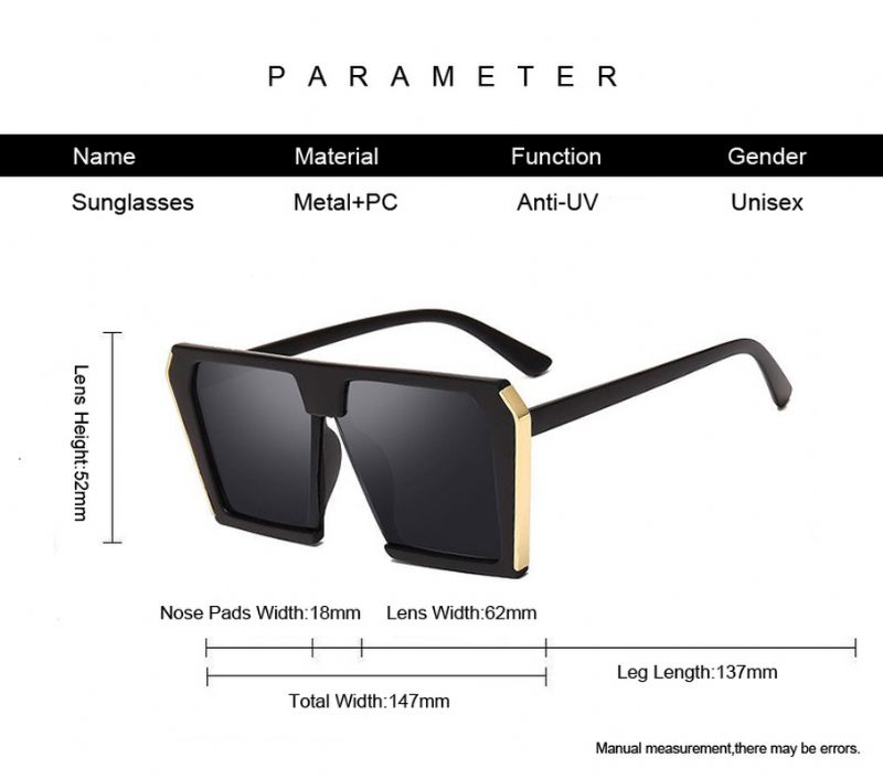 Mode Metalen Zonnebril Met Groot Frame Voor Dames Uv-bescherming