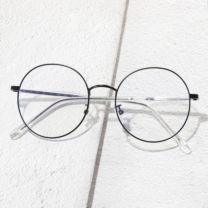 Unisex Eenvoudig Natuurlijk Rond Frame Anti-blauw Bril Metalen Frame Hars Len Platte Bril