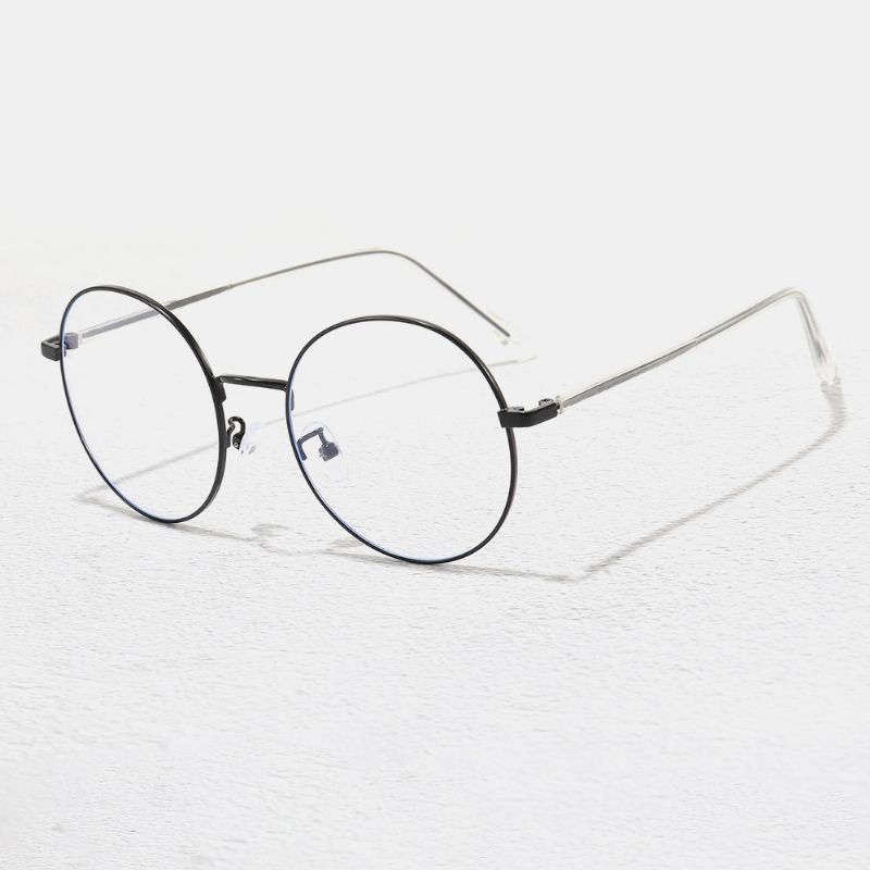 Unisex Eenvoudig Natuurlijk Rond Frame Anti-blauw Bril Metalen Frame Hars Len Platte Bril