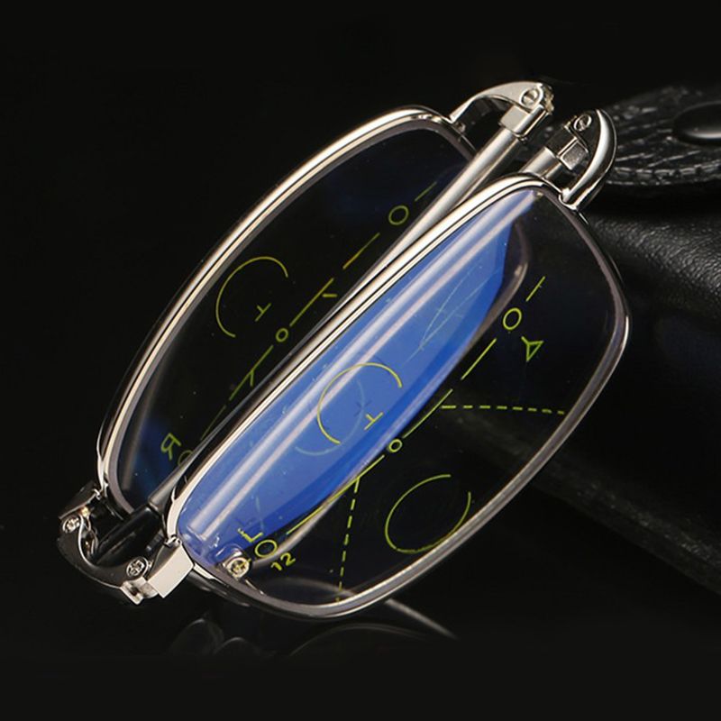 Unisex Opvouwbare Verkleurde Anti-blauw Licht Multi-focus Anti-vermoeidheid Flexibele Vierkante Leesbril