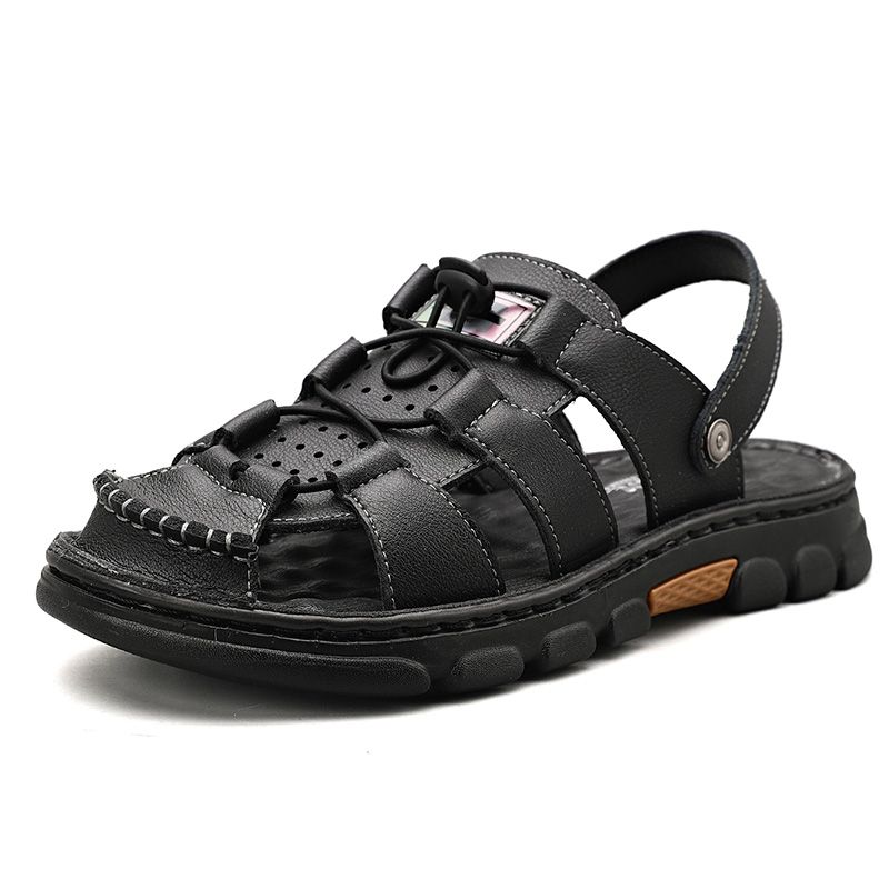 Heren Rundleder Zachte Zool Twee-weg Antislip Elastische Veters Trendy Casual Sandalen