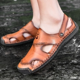 Heren Rundleer Ademend Handstiksel Zachte Bodem Outdoor Casual Sandalen