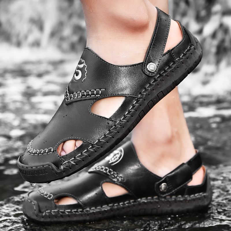 Heren Rundleer Ademend Handstiksel Zachte Bodem Outdoor Casual Sandalen