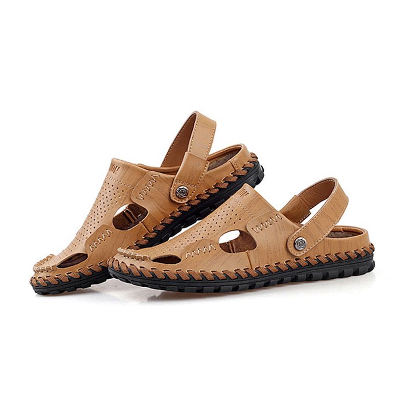 Heren Zomer Leren Sandaal Casual Ronde Neus Outdoor Platte Mode Zachte Strand Slipper