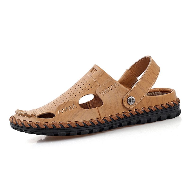 Heren Zomer Leren Sandaal Casual Ronde Neus Outdoor Platte Mode Zachte Strand Slipper