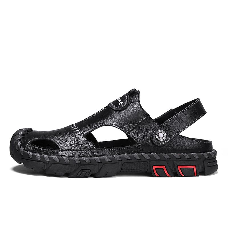 Mannen Echt Leer Ademend Hand Stiksels Twee Manieren Zachte Bodem Outdoor Casual Sandalen