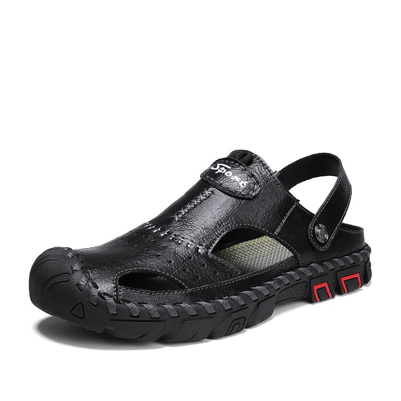 Mannen Echt Leer Ademend Hand Stiksels Twee Manieren Zachte Bodem Outdoor Casual Sandalen