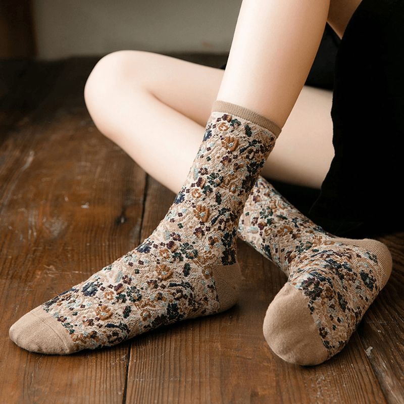 10 Pairs Dames Herfst Dunne Driedimensionale Jacquard Tube Sokken Retro Halflange Ademende Katoenen Sokken