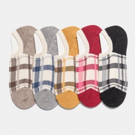 5 Pairs Vrouwen Retro Plaid Patroon Enkelsokken Ondiepe Mond Sokken Mode Dunne Comfortabele Zachte Ademende Boot Sokken