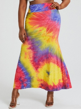 Tie Dye Print Hoge Taille Billen Bodycon Lange Rok