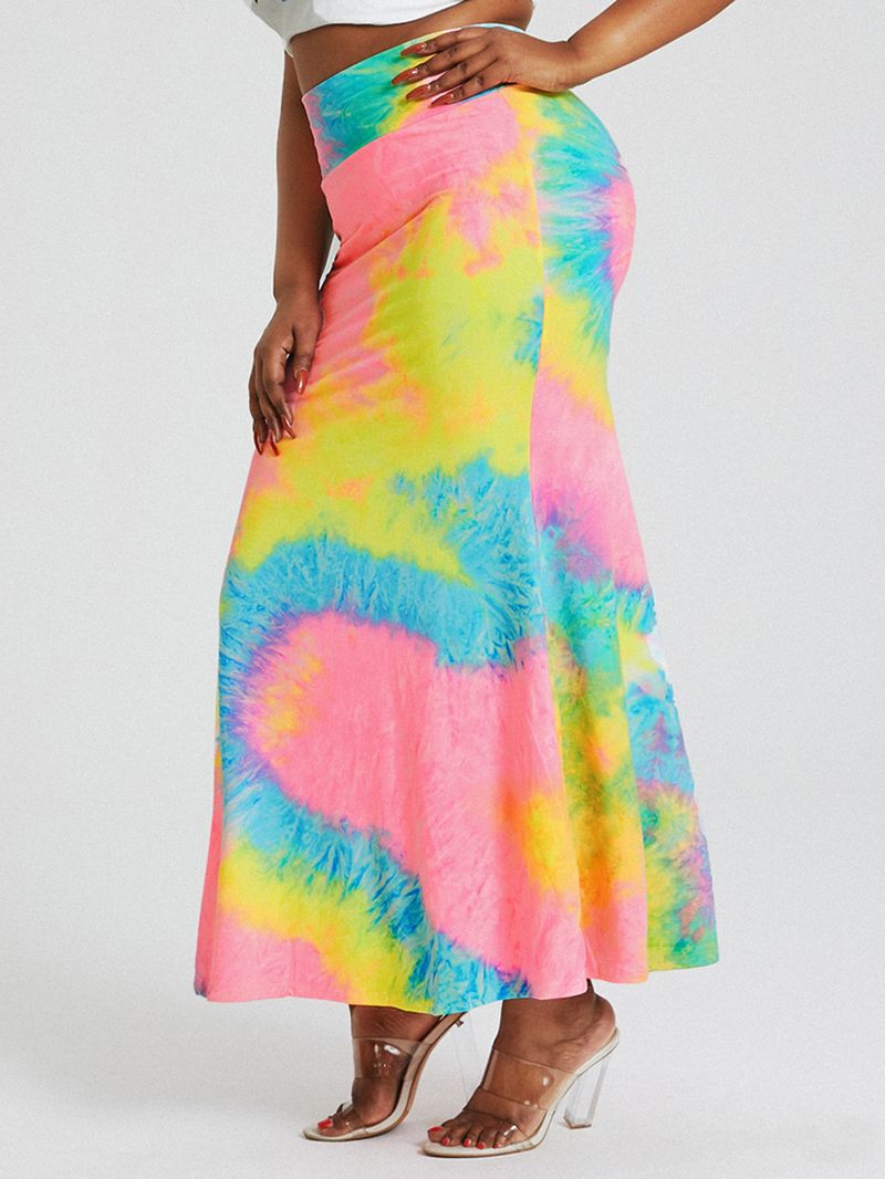 Tie Dye Print Hoge Taille Billen Bodycon Lange Rok