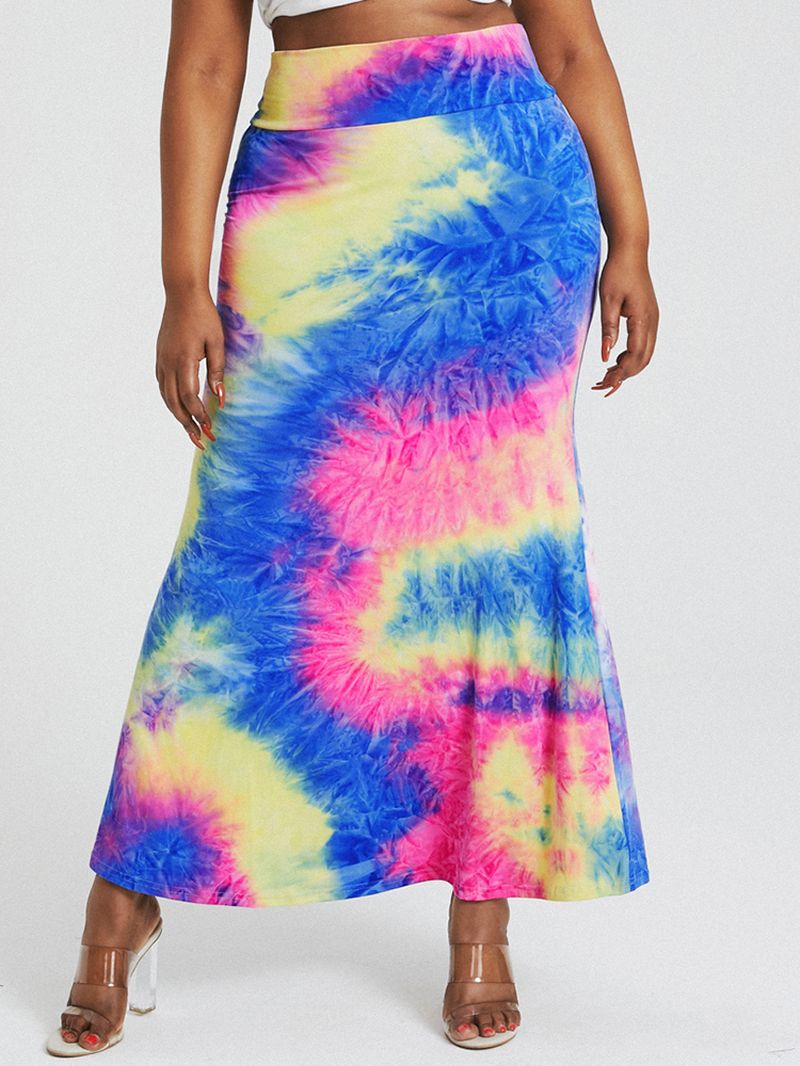 Tie Dye Print Hoge Taille Billen Bodycon Lange Rok