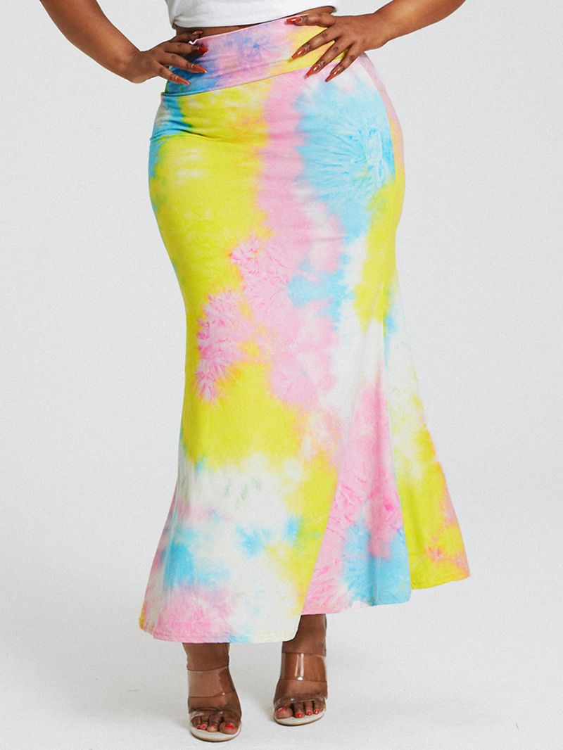 Tie Dye Print Hoge Taille Billen Bodycon Lange Rok