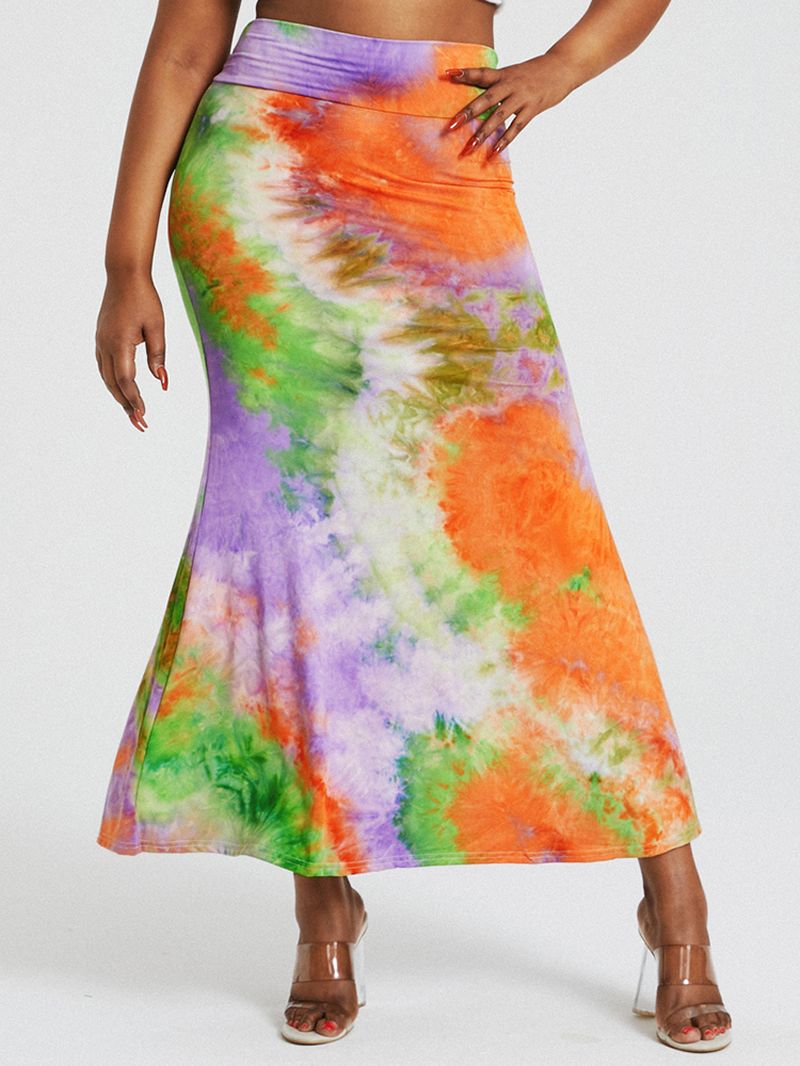 Tie Dye Print Hoge Taille Billen Bodycon Lange Rok