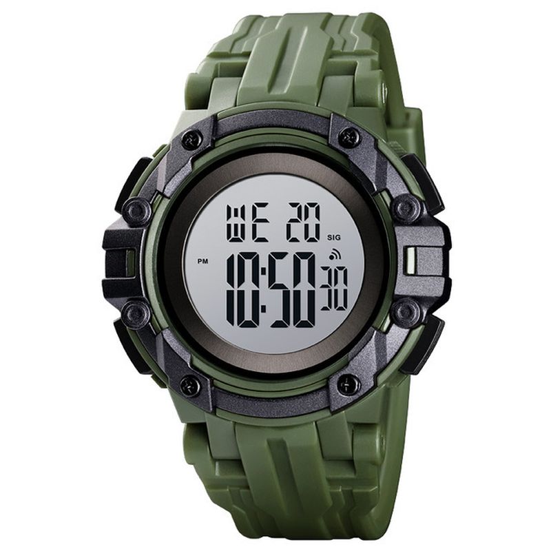 Alarm Chronograaf Lichtgevende 5atm Militaire Stijl Sport Mannen Kijken Digitaal Horloge