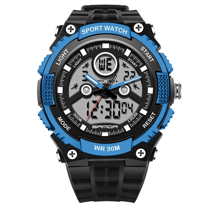 Dual Display 30m Waterdicht Outdoor Sport Militaire Mode Led Digitaal Horloge