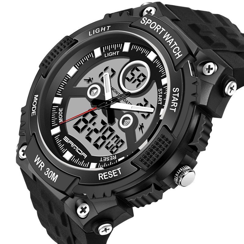 Dual Display 30m Waterdicht Outdoor Sport Militaire Mode Led Digitaal Horloge