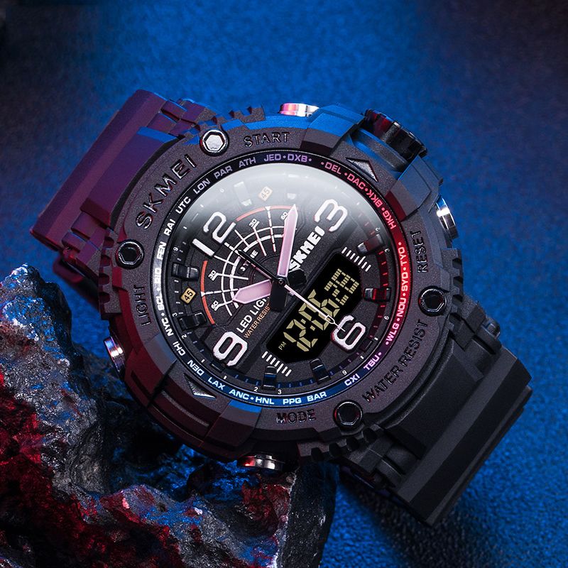 Led Light Sport Heren Digitaal Horloge 5atm Waterdicht Stopwatch Camouflage Dual Display Horloge