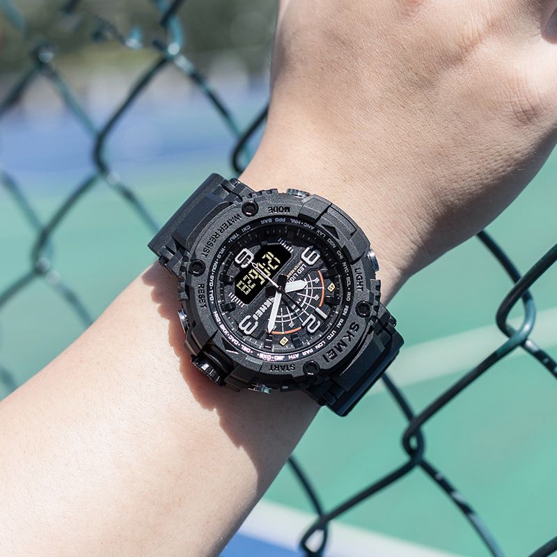Led Light Sport Heren Digitaal Horloge 5atm Waterdicht Stopwatch Camouflage Dual Display Horloge