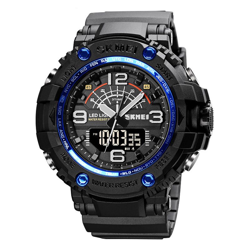 Led Light Sport Heren Digitaal Horloge 5atm Waterdicht Stopwatch Camouflage Dual Display Horloge