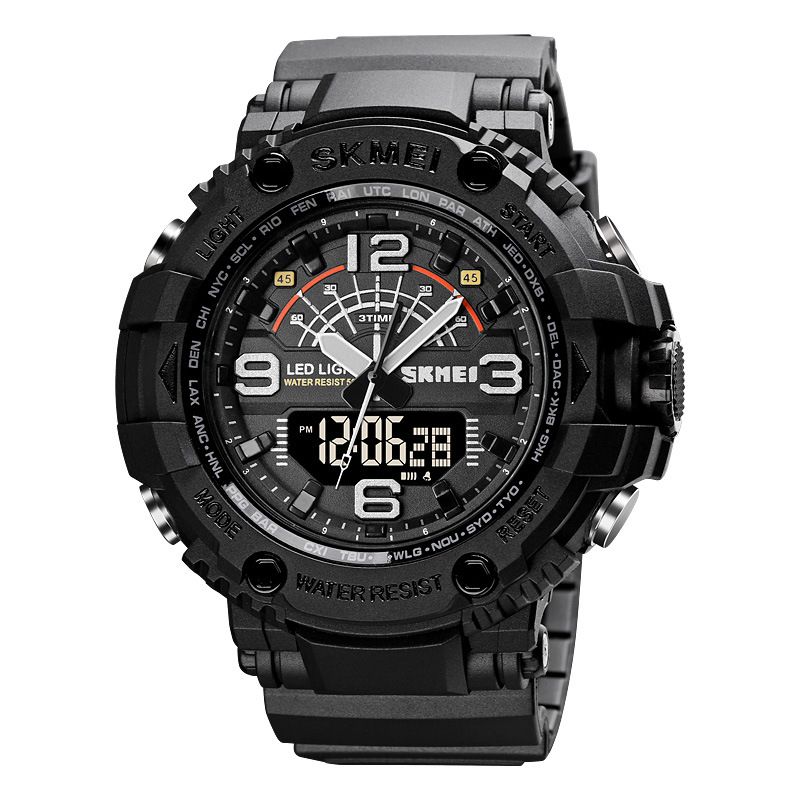 Led Light Sport Heren Digitaal Horloge 5atm Waterdicht Stopwatch Camouflage Dual Display Horloge