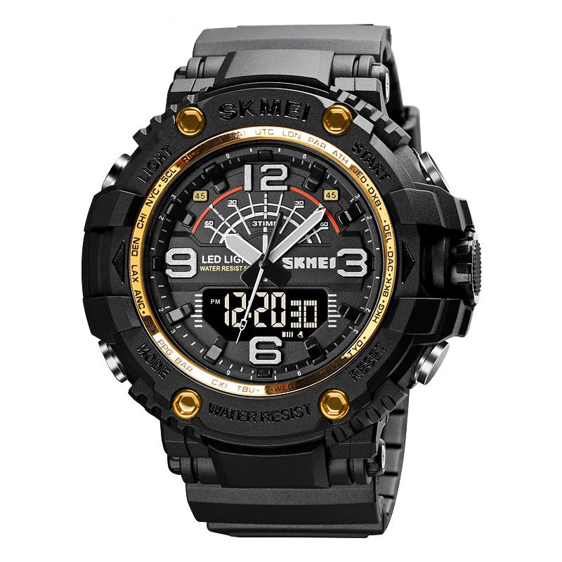 Led Light Sport Heren Digitaal Horloge 5atm Waterdicht Stopwatch Camouflage Dual Display Horloge