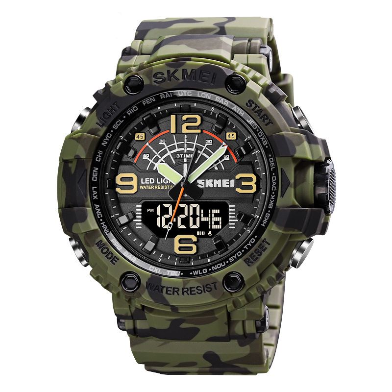 Led Light Sport Heren Digitaal Horloge 5atm Waterdicht Stopwatch Camouflage Dual Display Horloge