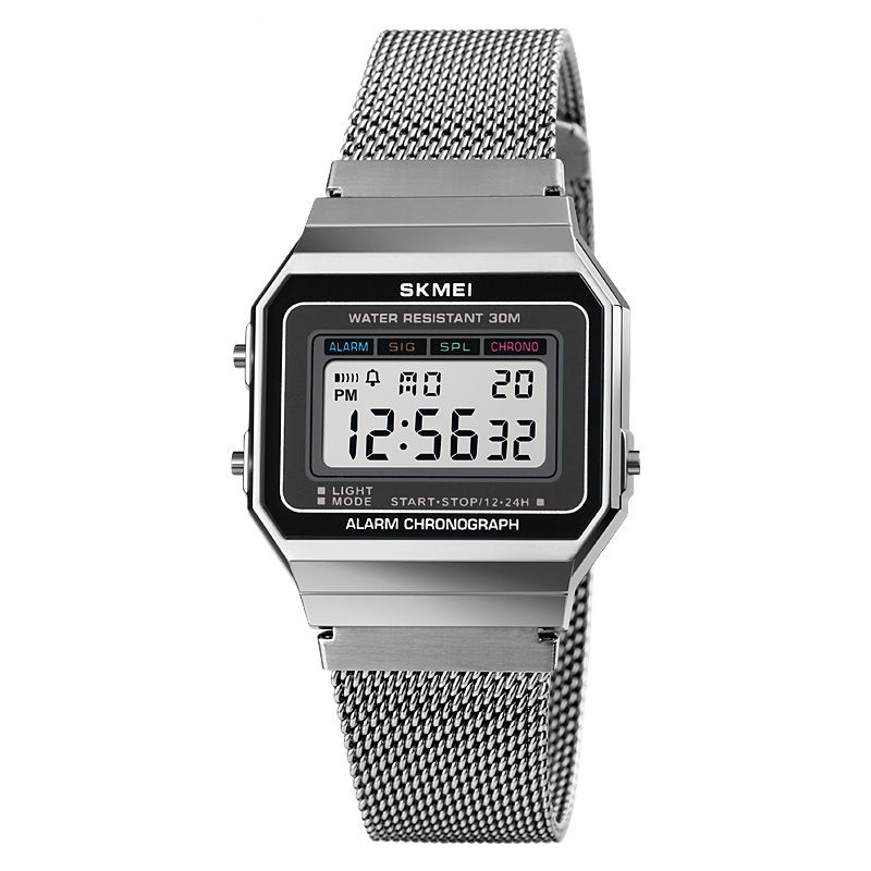 Mode Heren Horloge Datum Week Display Stopwatch Waterdicht Led Licht Zakelijk Mesh Riem Digitaal Horloge