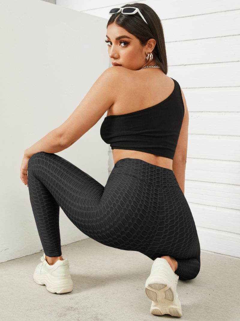 Dames Effen Kleur Textuur Sportieve Elastische Taille Super Stretch Leggings