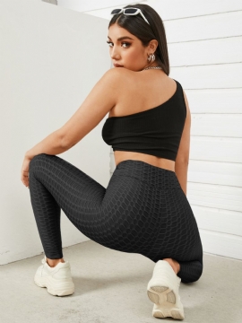 Dames Effen Kleur Textuur Sportieve Elastische Taille Super Stretch Leggings