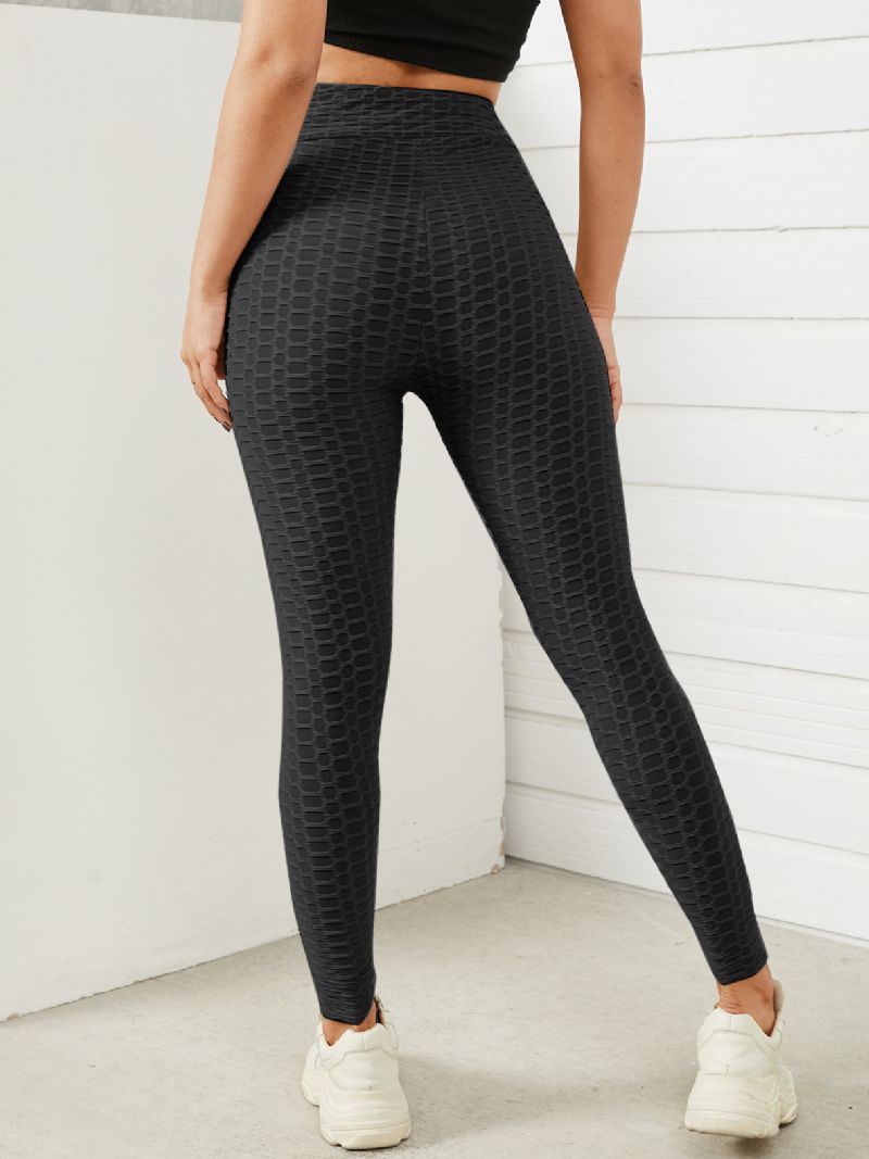 Dames Effen Kleur Textuur Sportieve Elastische Taille Super Stretch Leggings