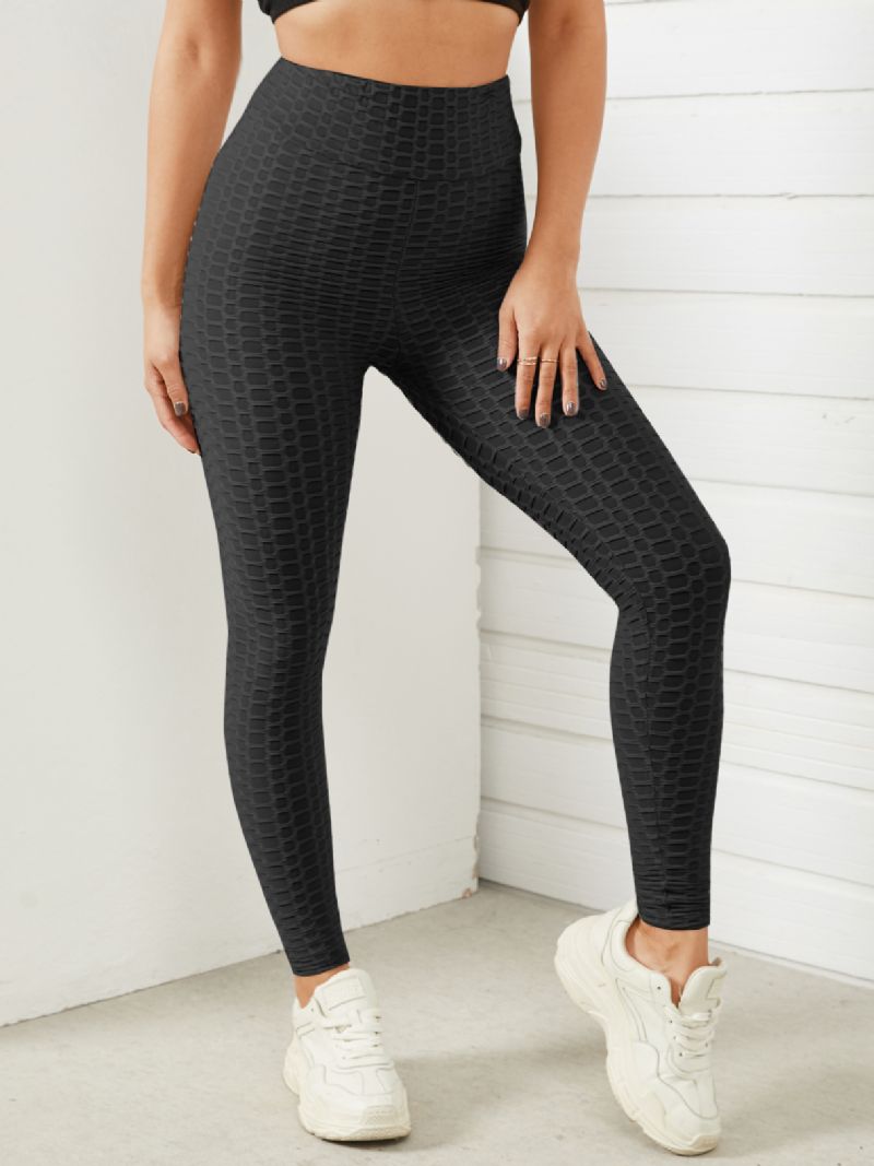 Dames Effen Kleur Textuur Sportieve Elastische Taille Super Stretch Leggings