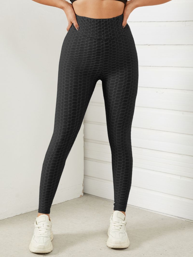 Dames Effen Kleur Textuur Sportieve Elastische Taille Super Stretch Leggings