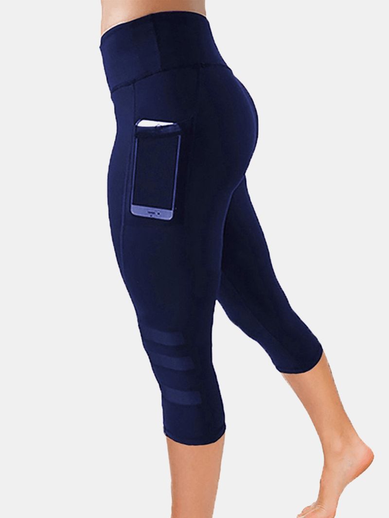 Dames Mesh Patchwork Bodycon Cropped Yoga Sportlegging Met Zakken