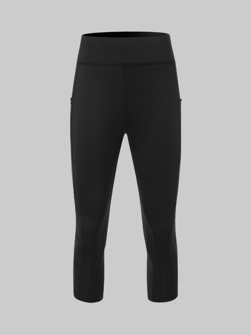 Dames Mesh Patchwork Bodycon Cropped Yoga Sportlegging Met Zakken