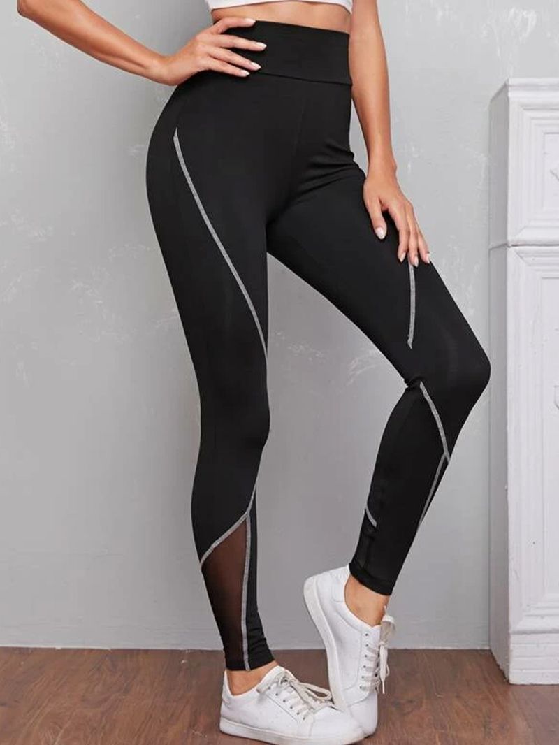 Dames Patch Line Print Elastische Taille Bodycon Sport Casual Leggings