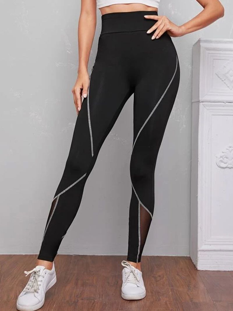 Dames Patch Line Print Elastische Taille Bodycon Sport Casual Leggings