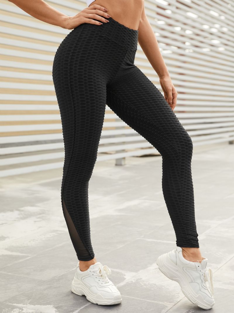 Dames Sport Effen Kleur Mesh Patchwork Hoge Taille Stretch Yoga Leggings