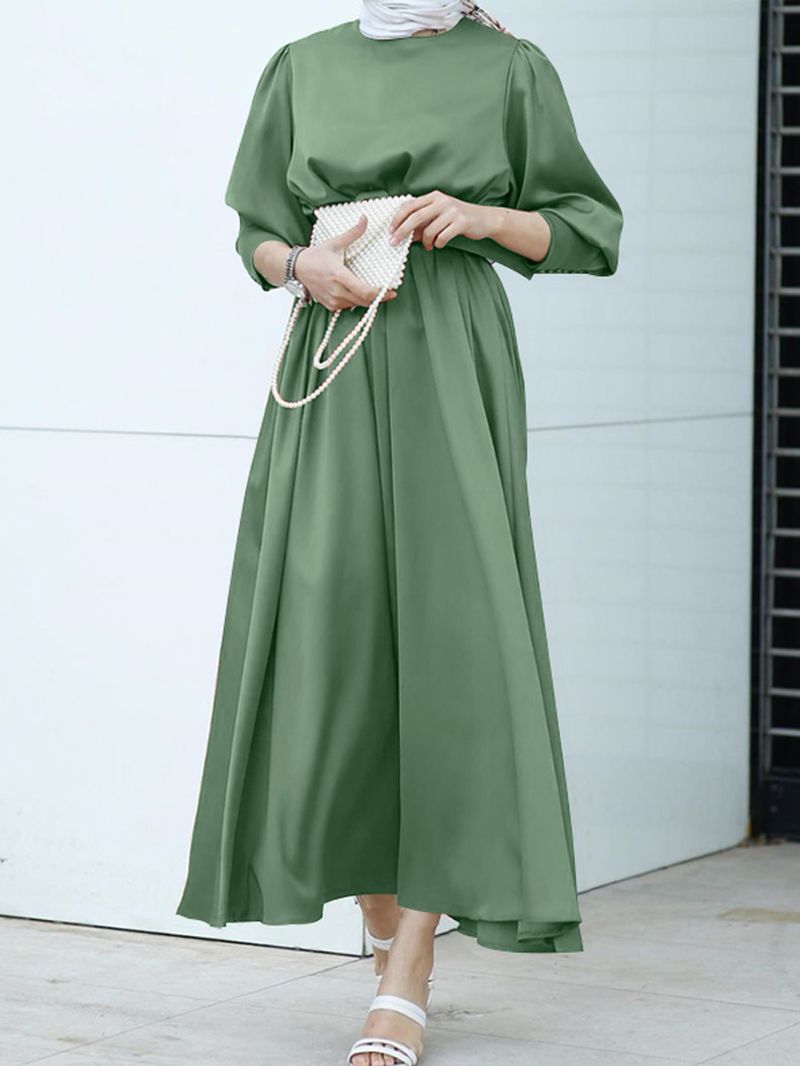 Dames Pure Color Lace-up Puff Sleeve Casual Kaftan Maxi-jurken