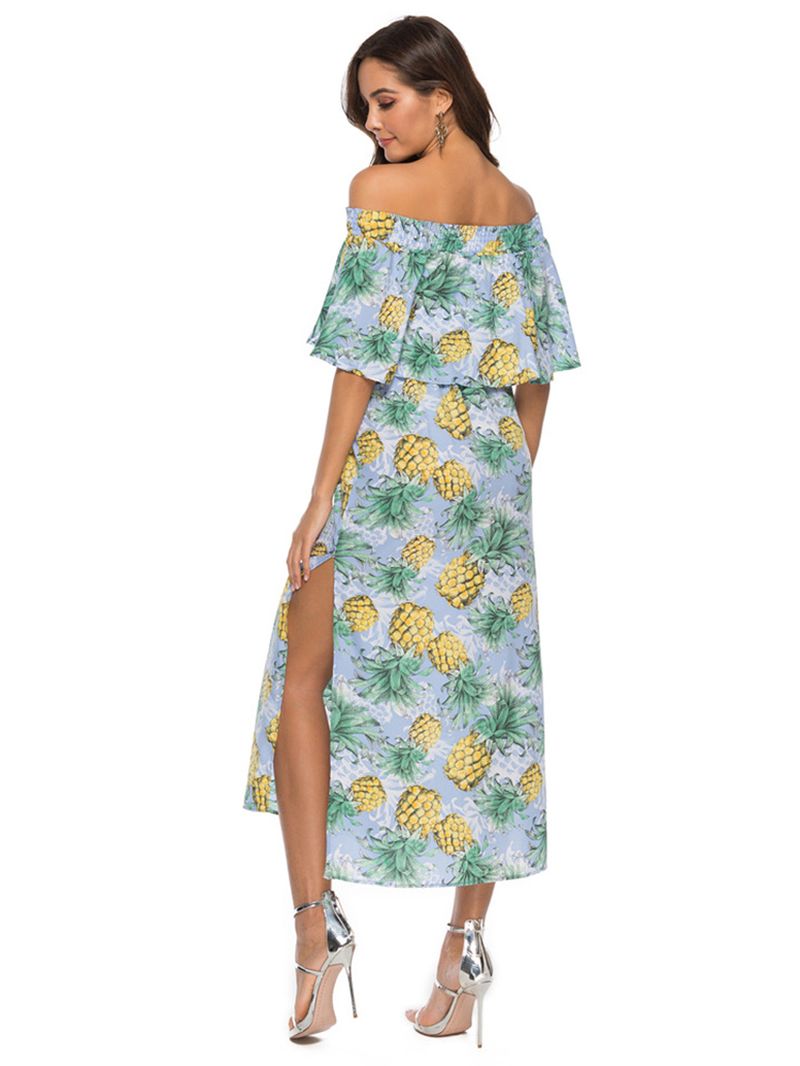 Dames Off-shoulder Bloemenprint Gespleten Causale Midi-jurk