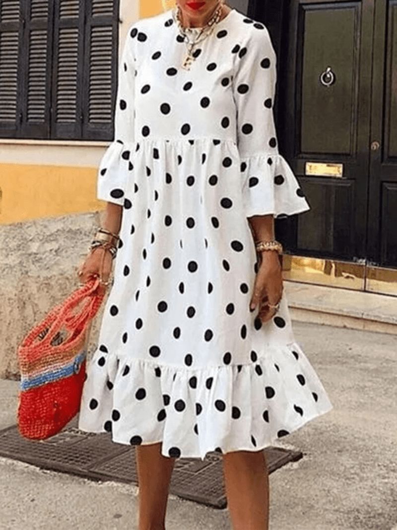 Dames Polka Dot Print Plooiende Casual Jurk