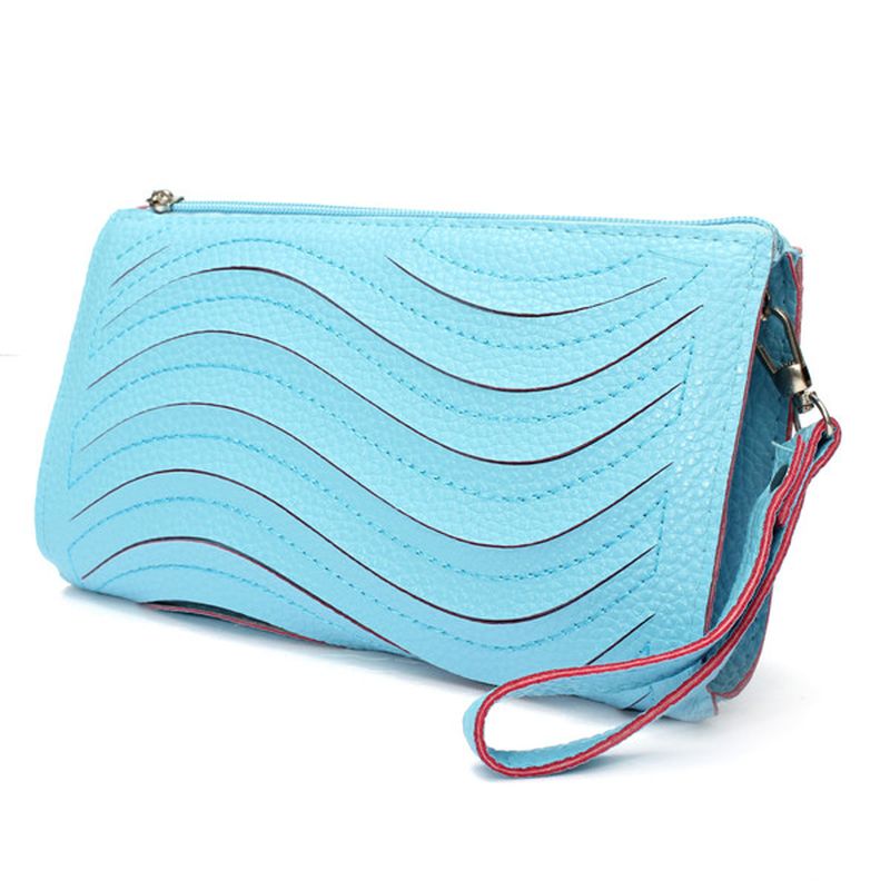 Dames Pu Handtas Wave Enkele Schouder Cross Body Tas Pols Clutch Portemonnee