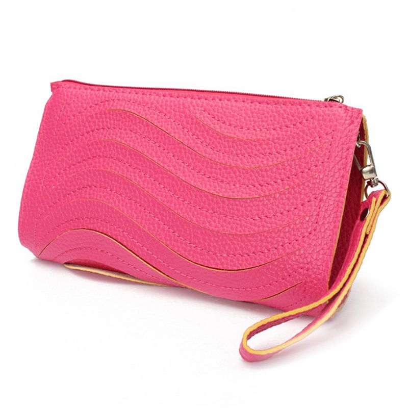 Dames Pu Handtas Wave Enkele Schouder Cross Body Tas Pols Clutch Portemonnee