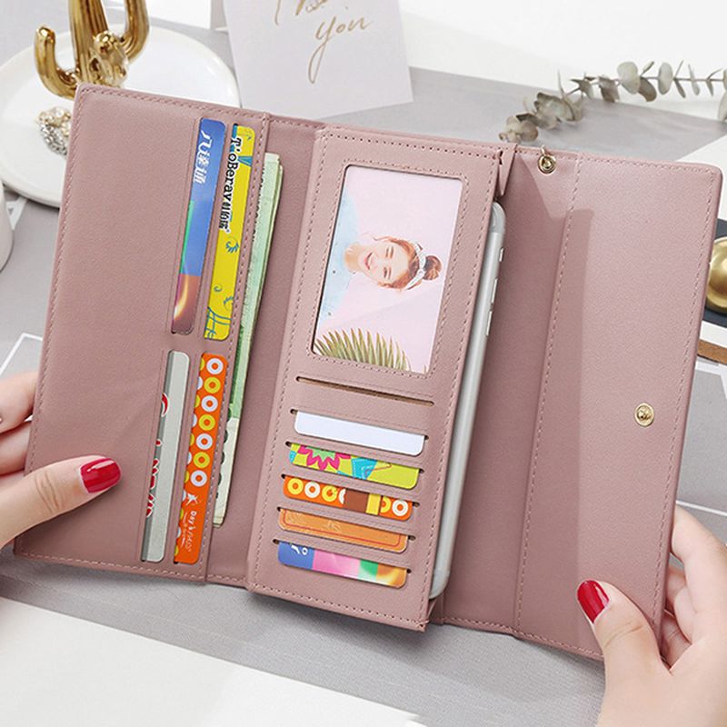 Damesmode Telefoontas Kunstleer Multifunctionele Lange Portemonnee 9 Kaartsleuven Clutch Bag