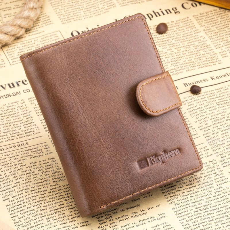 Mannen Bifold Korte Portemonnee Vintage Lederen Multi-card Slot Kaarthouder Hasp Coin Bag