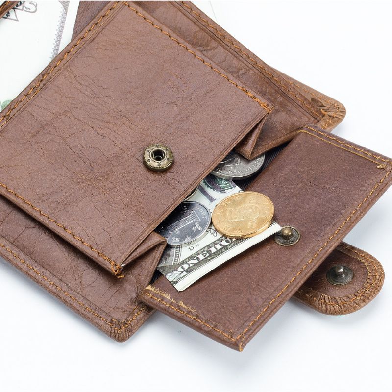 Mannen Bifold Korte Portemonnee Vintage Lederen Multi-card Slot Kaarthouder Hasp Coin Bag